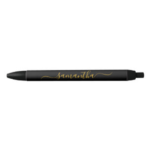 Bolígrafo De Tinta Negra Nombre elegante con florituras en negro y dorado