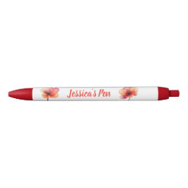 Bolígrafo De Tinta Negra Nombre floral de coral suave contemporáneo