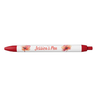 Bolígrafo De Tinta Negra Nombre floral de coral suave contemporáneo