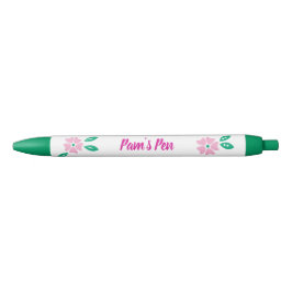 Bolígrafo De Tinta Negra Nombre floral rosado moderno