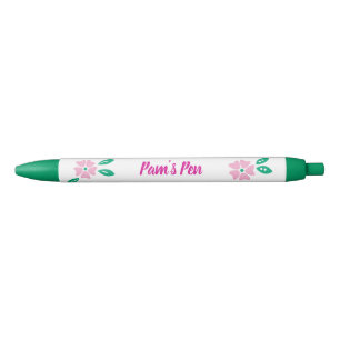 Bolígrafo De Tinta Negra Nombre floral rosado moderno