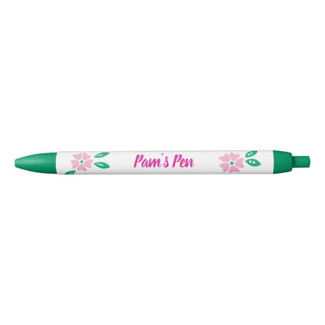 Bolígrafo De Tinta Negra Nombre floral rosado moderno (Anverso)