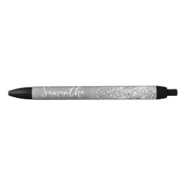Bolígrafo De Tinta Negra Nombre Glam Plateado Brillante