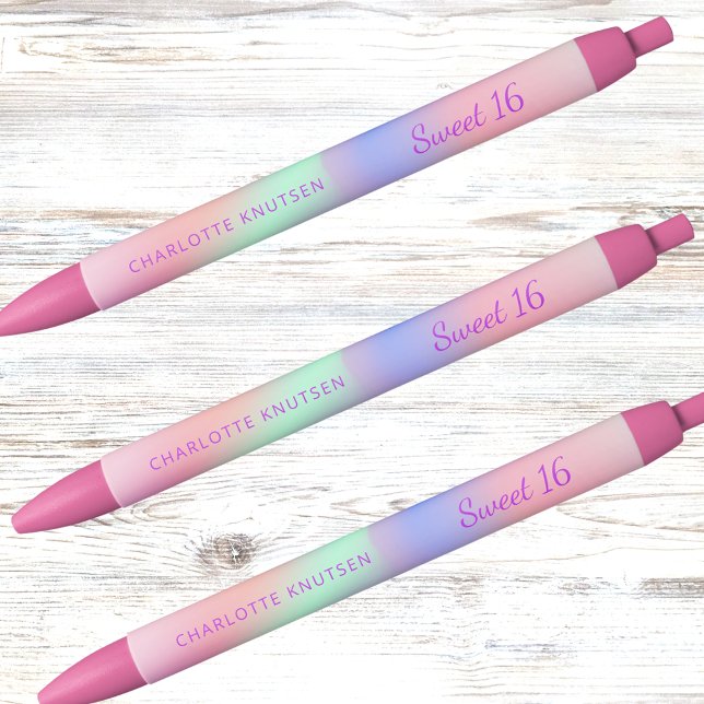 Bolígrafo De Tinta Negra Nombre holográfico rosa morado Sweet 16 (Subido por el creador)