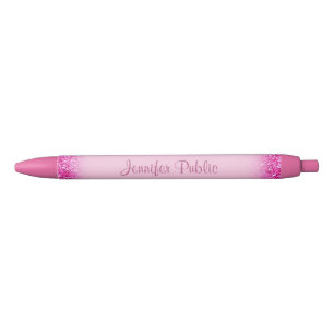 Bolígrafo De Tinta Negra Nombre manuscrito Girly Pink Purpurina Trendy