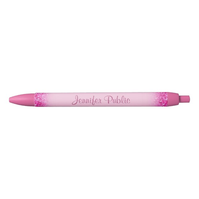 Bolígrafo De Tinta Negra Nombre manuscrito Girly Pink Purpurina Trendy (Anverso)