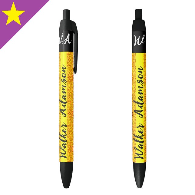 Bolígrafo De Tinta Negra Nombre moderno de monograma dorado, Moda asequible (Modern gold monogram pens
Trendy luxury pens
Affordable chic pens
Stylish writing instruments)