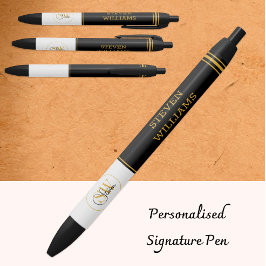 Bolígrafo De Tinta Negra Nombre Monograma & Firma Moderna