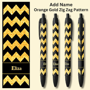 Bolígrafo De Tinta Negra Nombre Naranja Oro Zig Zag en negro