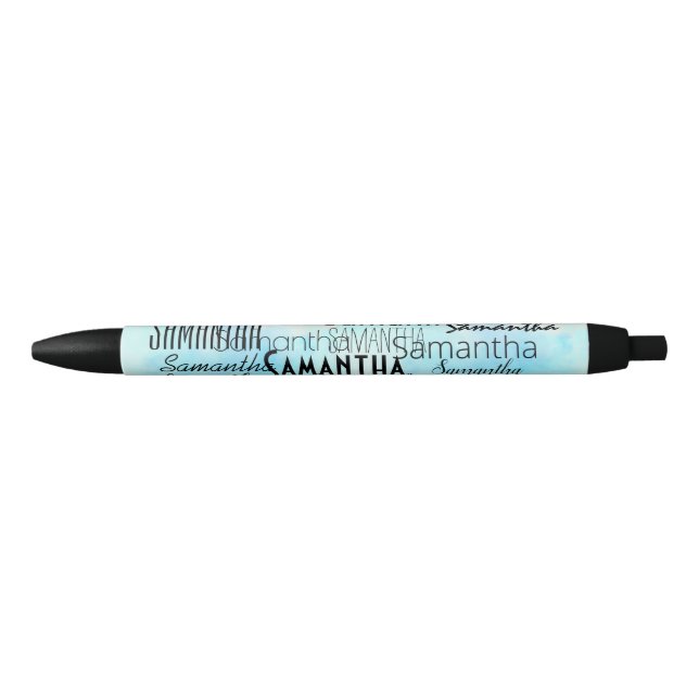 Bolígrafo De Tinta Negra Nombre personalizado Aqua Blue White (Anverso)