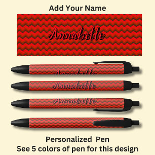 Bolígrafo De Tinta Negra Nombre personalizado, Chevron rojo Zig Zag
