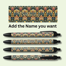 Bolígrafo De Tinta Negra Nombre personalizado Classic Floral