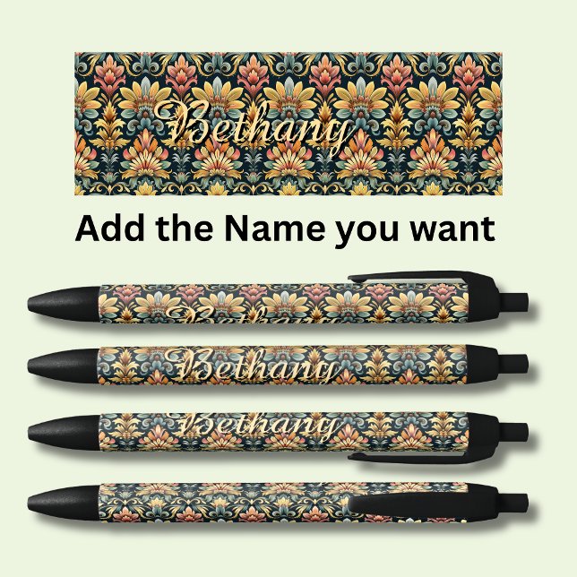 Bolígrafo De Tinta Negra Nombre personalizado Classic Floral (Subido por el creador)