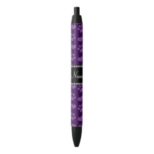 Bolígrafo De Tinta Negra Nombre personalizado: corazones púrpura y huellas