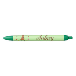 Bolígrafo De Tinta Negra Nombre personalizado de cute Groundhog y Tulip Flo