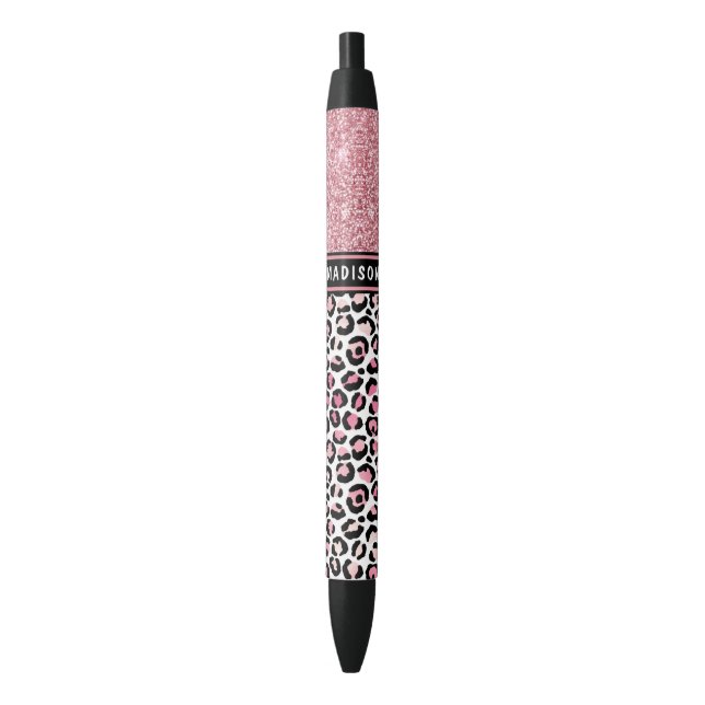 Bolígrafo De Tinta Negra Nombre personalizado de Purpurina rosado Leopardo  (Frente vertical)