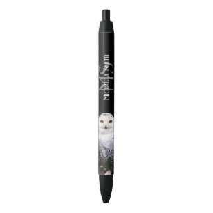 Bolígrafo De Tinta Negra Nombre personalizado del monograma de búho de niev