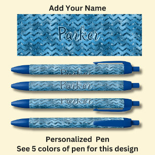 Bolígrafo De Tinta Negra Nombre personalizado, diseño Zag azul Zig