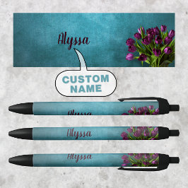 Bolígrafo De Tinta Negra Nombre personalizado elegante Tulips Pen