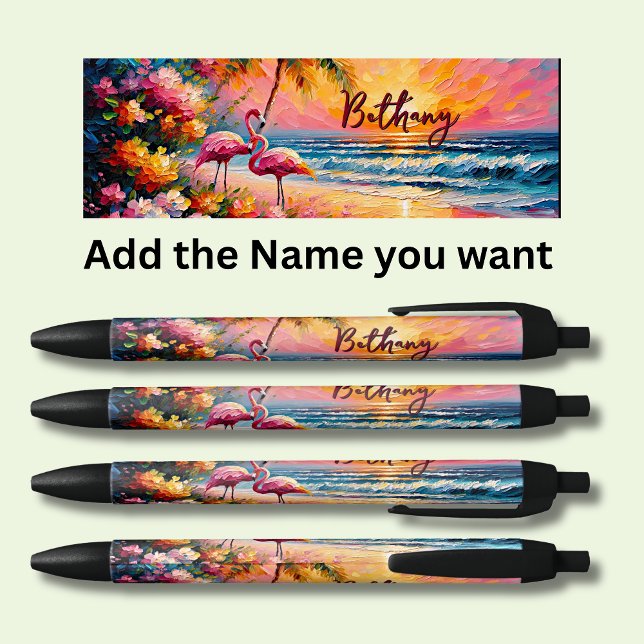 Bolígrafo De Tinta Negra Nombre personalizado, flamencos en la playa (Subido por el creador)