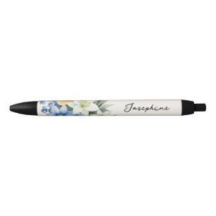 Bolígrafo De Tinta Negra Nombre Personalizado Floral Acuarela Bonita