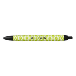Bolígrafo De Tinta Negra Nombre Personalizado Geométrico Diamante Verde