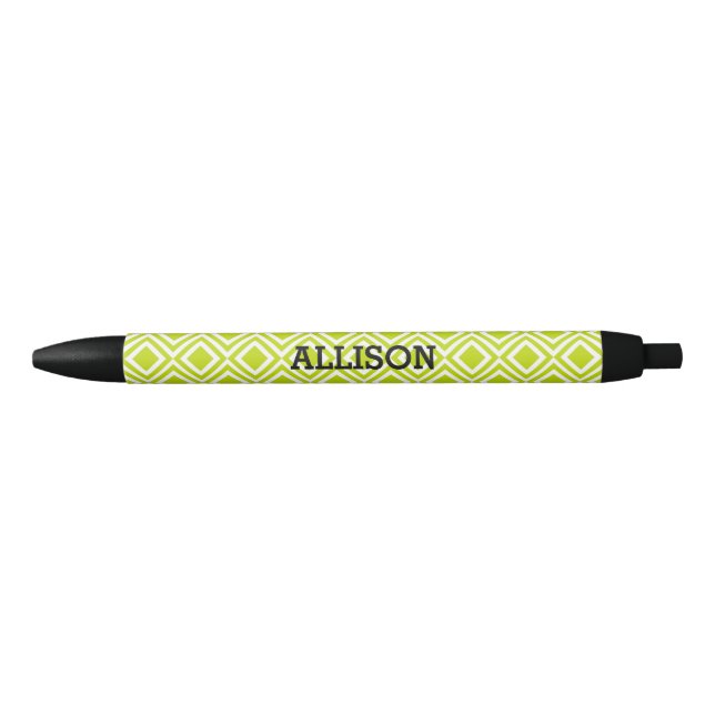 Bolígrafo De Tinta Negra Nombre Personalizado Geométrico Diamante Verde (Anverso)