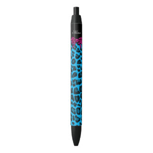 Bolígrafo De Tinta Negra Nombre personalizado imagen del paro azul del leop