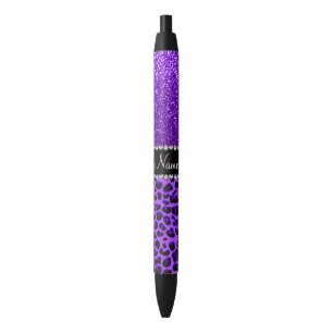 Bolígrafo De Tinta Negra Nombre personalizado leopardo morado índigo purpur