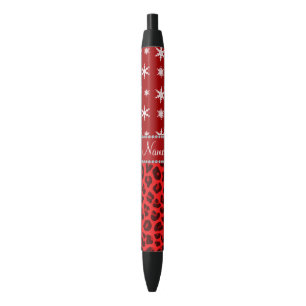 Bolígrafo De Tinta Negra Nombre personalizado leopardo rojo copos de nieve 