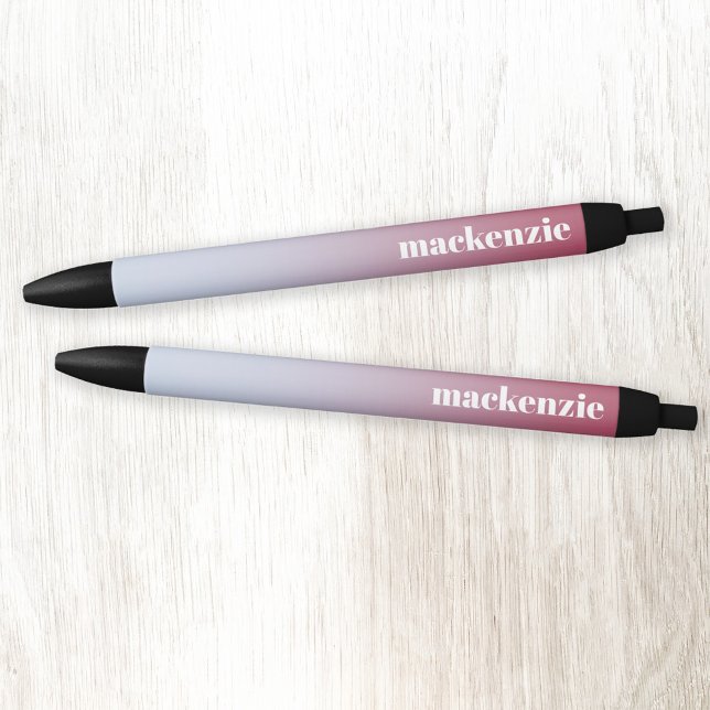 Bolígrafo De Tinta Negra Nombre personalizado moderno degradado rosa azul (Modern pink blue gradient personalized name typography pen)