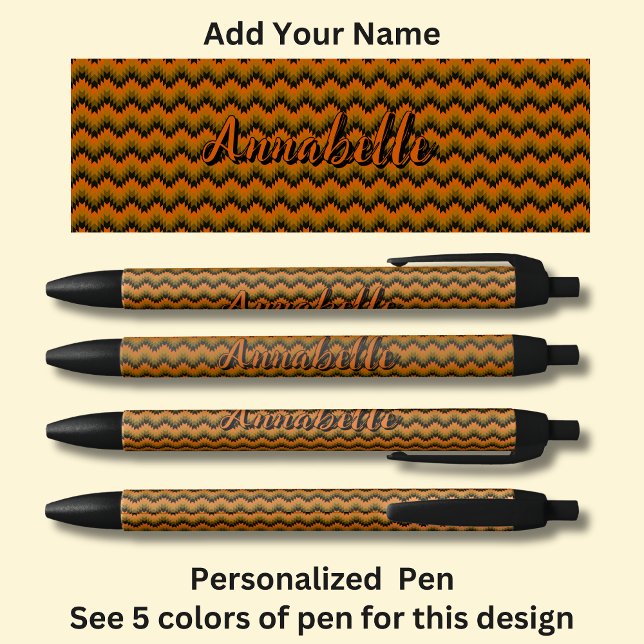Bolígrafo De Tinta Negra Nombre personalizado, Naranja Brown Chevron Zig Za (Subido por el creador)