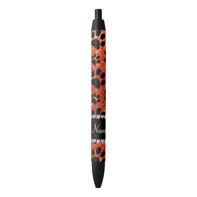 Bolígrafo De Tinta Negra Nombre personalizado neón naranja purpurina pastas (Frente vertical)