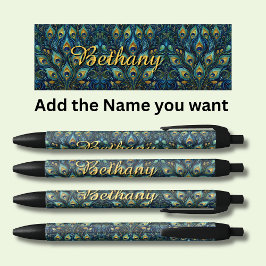 Bolígrafo De Tinta Negra Nombre personalizado Pañuelos de pavo real