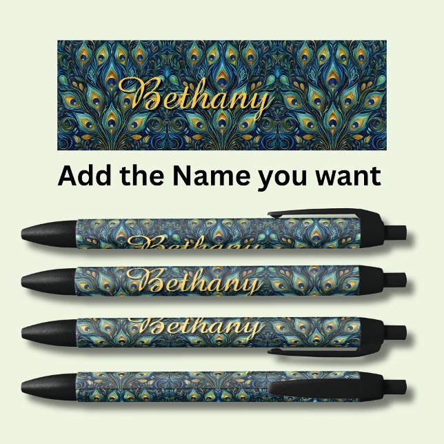 Bolígrafo De Tinta Negra Nombre personalizado Pañuelos de pavo real (Subido por el creador)