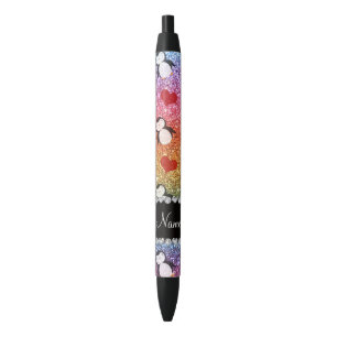 Bolígrafo De Tinta Negra Nombre personalizado purpurina arcoiris pingüinos 