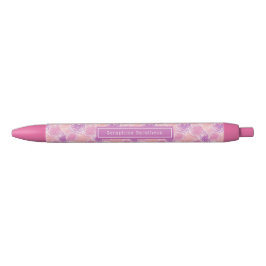 Bolígrafo De Tinta Negra Nombre personalizado retro rosado morado floral