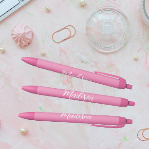 Bolígrafo De Tinta Negra Nombre Personalizado Rosa Bonito