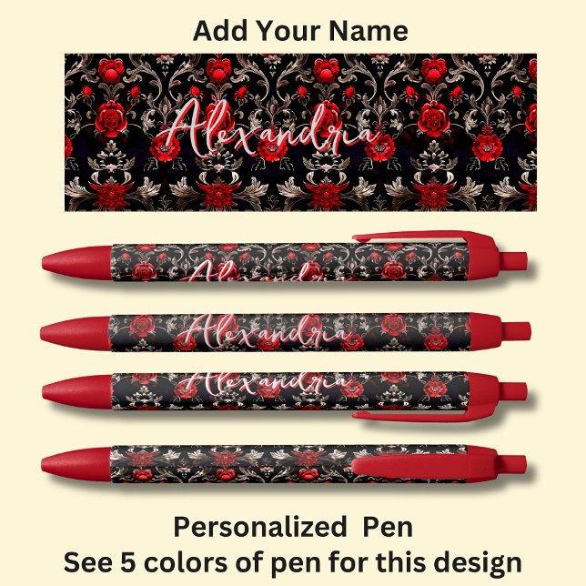 Bolígrafo De Tinta Negra Nombre personalizado, rosas rojas en rojo (Subido por el creador)