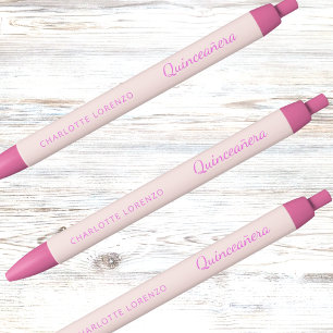 Bolígrafo De Tinta Negra Nombre rosa dorado Rosa Quinceanera