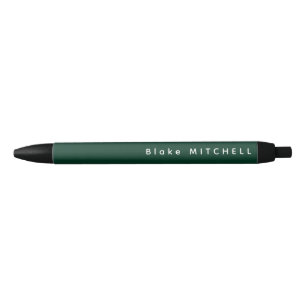 Bolígrafo De Tinta Negra Nombre simple de monograma Verde oscuro Único