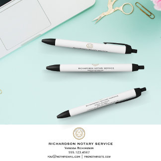 Bolígrafo De Tinta Negra Notario de promoción de negocios con logotipo blan