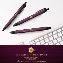 Bolígrafo De Tinta Negra Notario Monograma Purple Gold Elegante