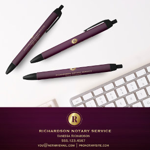 Bolígrafo De Tinta Negra Notario Monograma Purple Gold Elegante