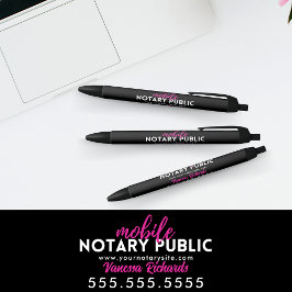 Bolígrafo De Tinta Negra Notario público moderno negro y rosa promocional