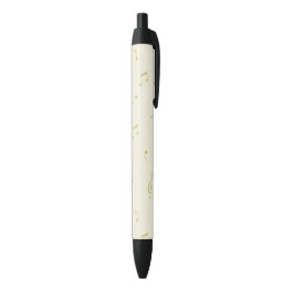 Bolígrafo De Tinta Negra Notas de Música Doradas Crema