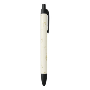 Bolígrafo De Tinta Negra Notas de Música Doradas Crema