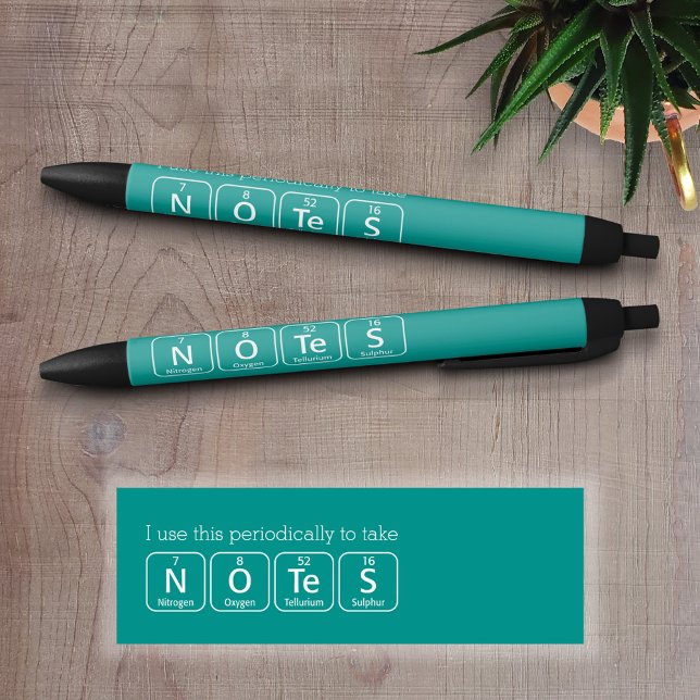 Bolígrafo De Tinta Negra Notas ortográficas de elementos de tabla periódico (Periodic Table of Elements spelling NOTES)
