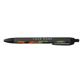 Bolígrafo De Tinta Negra Orange Camouflage Pattern, Your name, Personalize