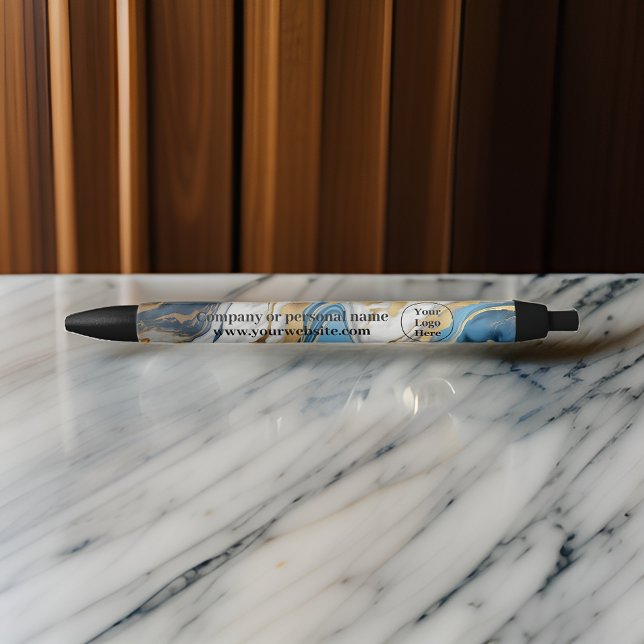 Bolígrafo De Tinta Negra Oro azul y mármol blanco (Subido por el creador)